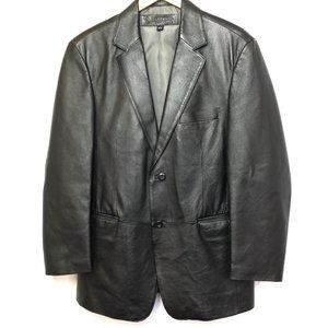 Stafford Blk 100% leather Single Breast Blazer Jacket Size Med EUC